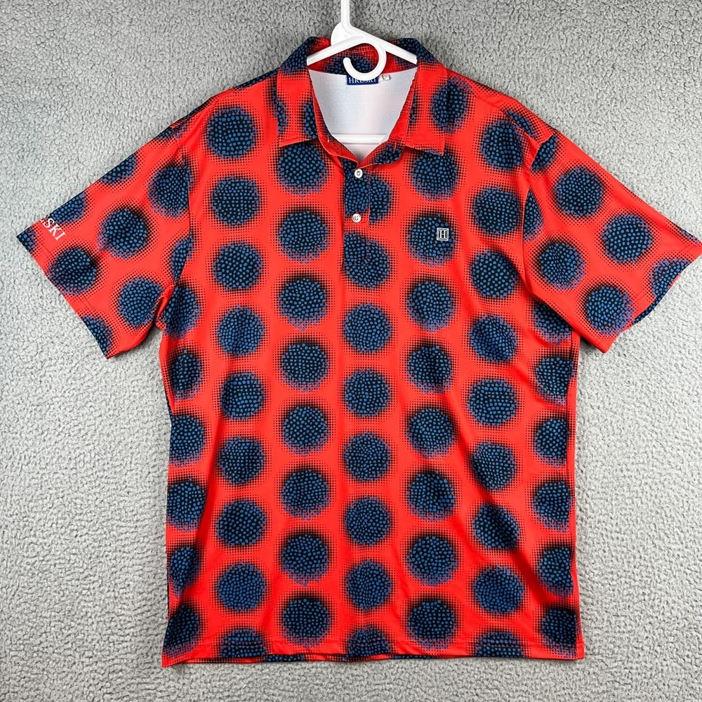 Hreski Polo Shirt Mens Large Red Blue Sphere Balls Abstract Golf‎ Performance
